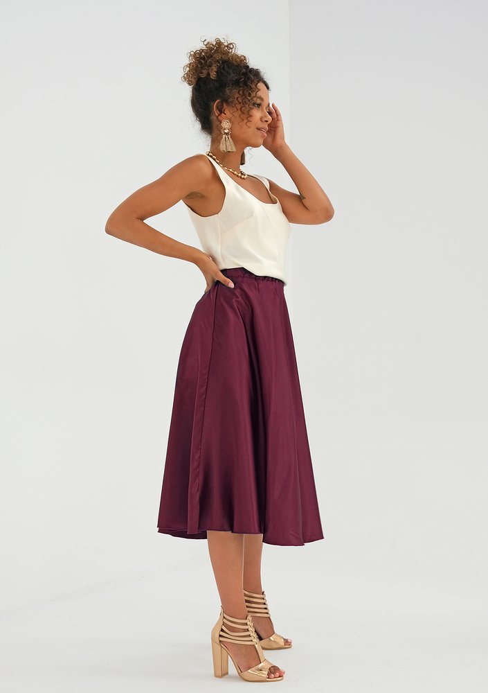 Midi claret satin skirt
