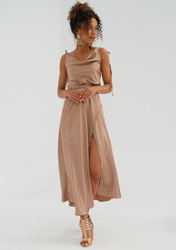 Midi beige satin dress