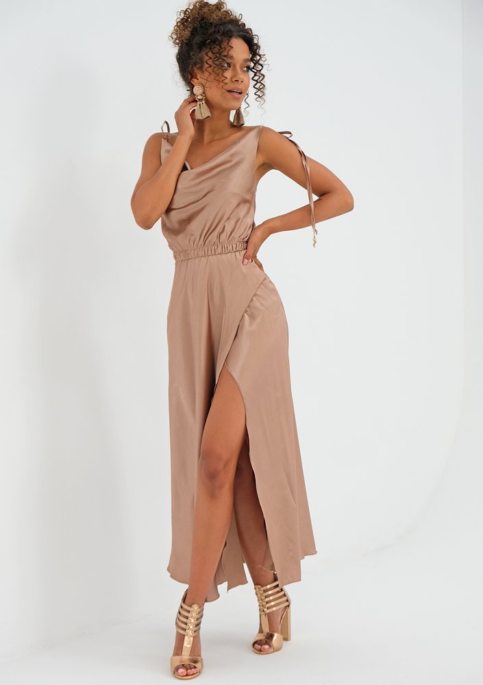 Midi beige satin dress