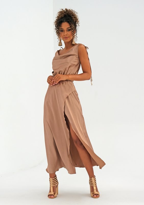 Midi beige satin dress