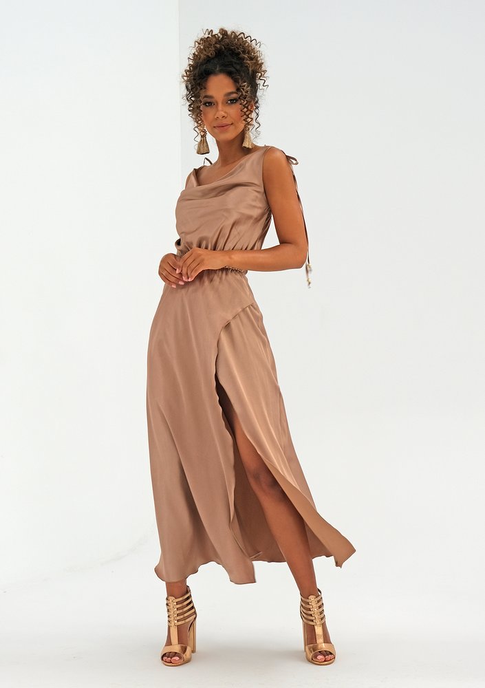 Midi beige satin dress