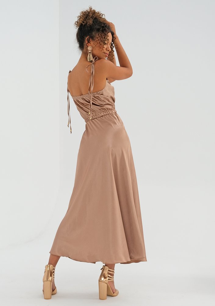 Midi beige satin dress