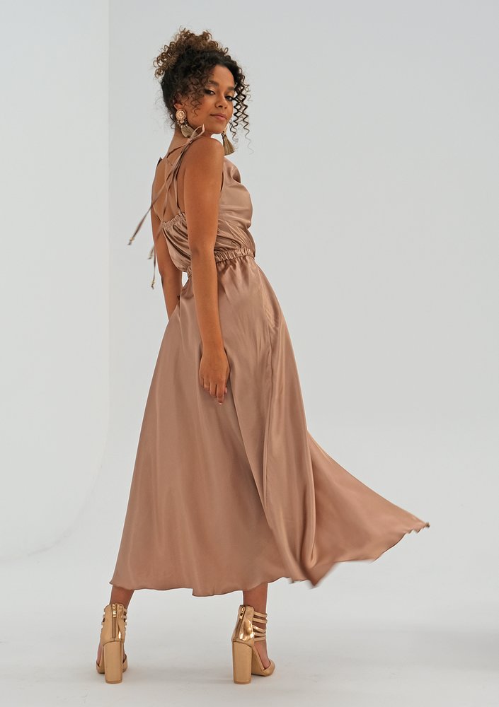 Midi beige satin dress