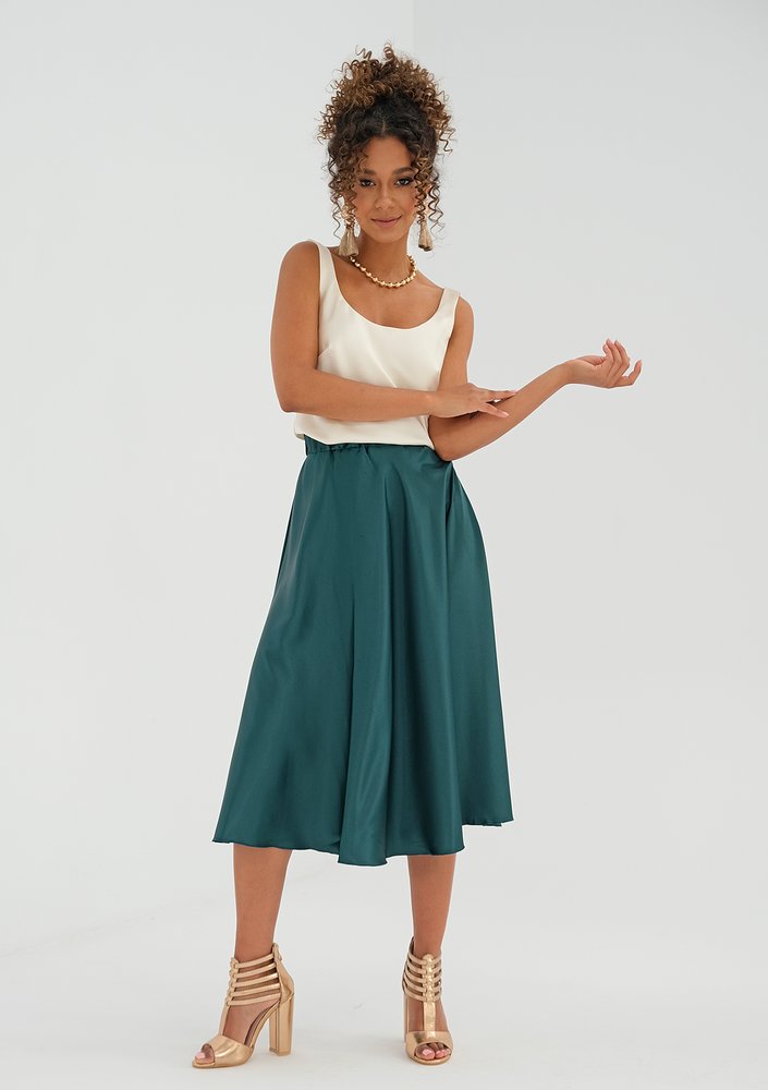 Midi green satin skirt
