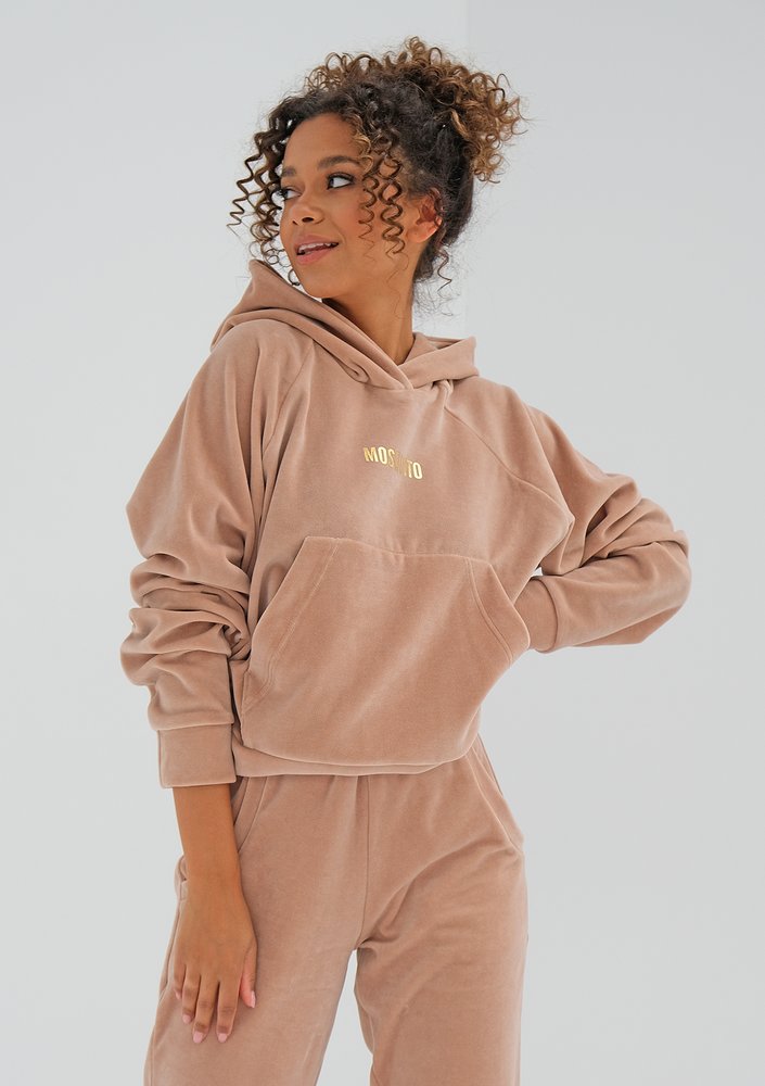 Welurowa bluza z kapturem beżowa ILM