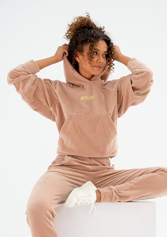 Welurowa bluza z kapturem beżowa ILM