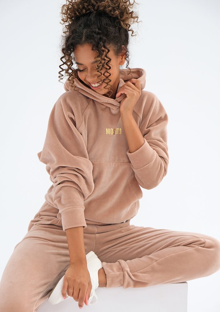 Welurowa bluza z kapturem beżowa ILM