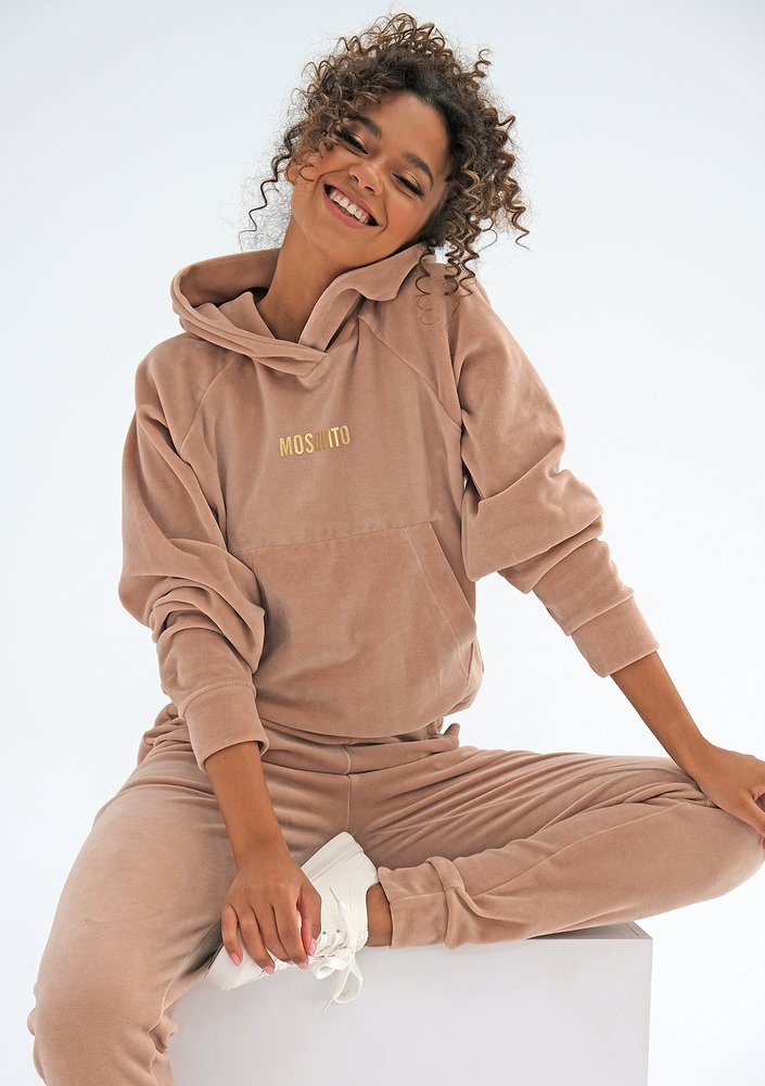 Welurowa bluza z kapturem beżowa ILM