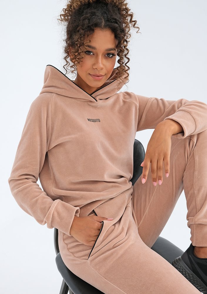 Bluza welurowa z czarnymi detalami Beżowa