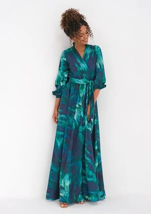 Kopertowa sukienka maxi Teal Waves