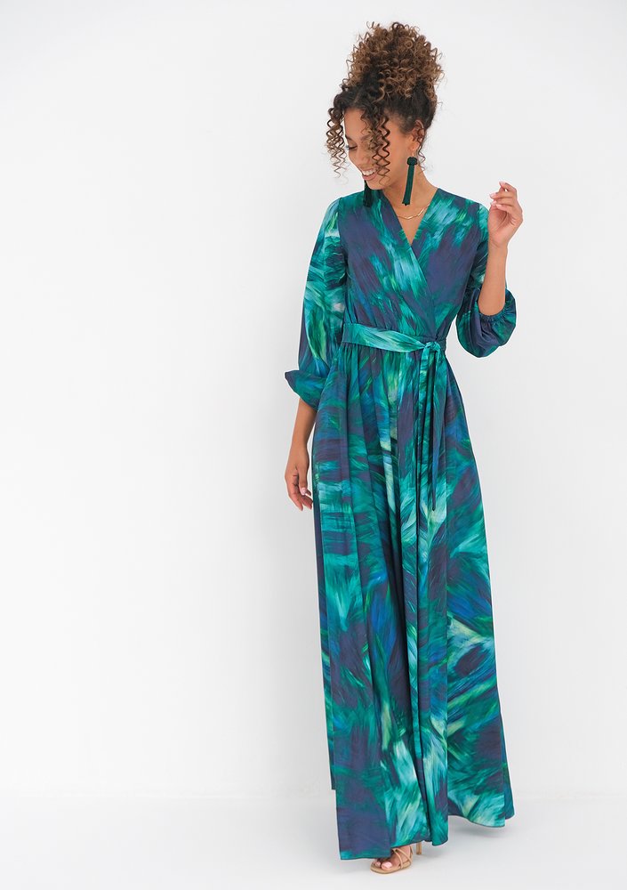 Kopertowa sukienka maxi Teal Waves