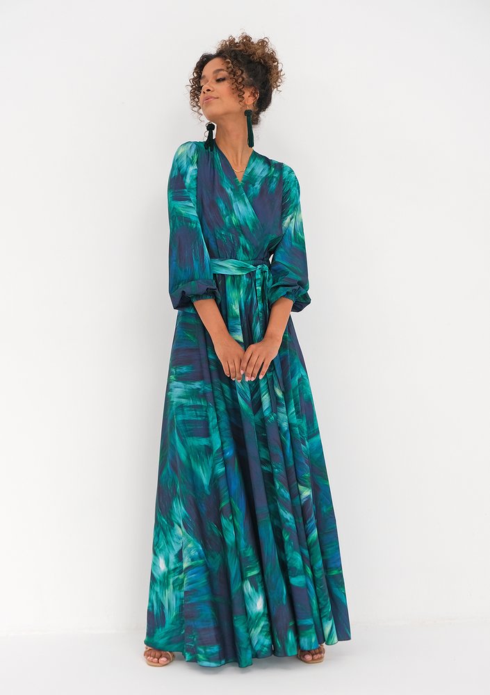 Kopertowa sukienka maxi Teal Waves