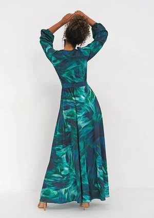 Kopertowa sukienka maxi Teal Waves