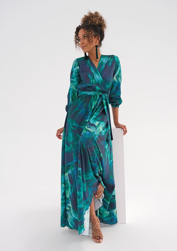 Kopertowa sukienka maxi Teal Waves
