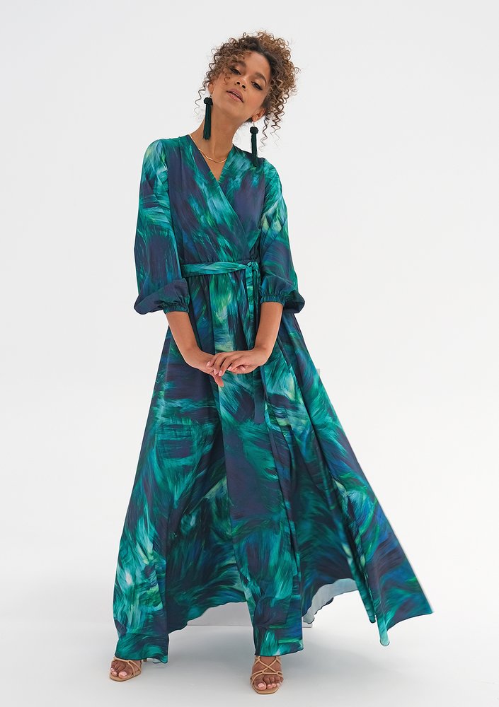 Kopertowa sukienka maxi Teal Waves