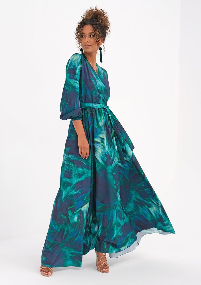Kopertowa sukienka maxi Teal Waves