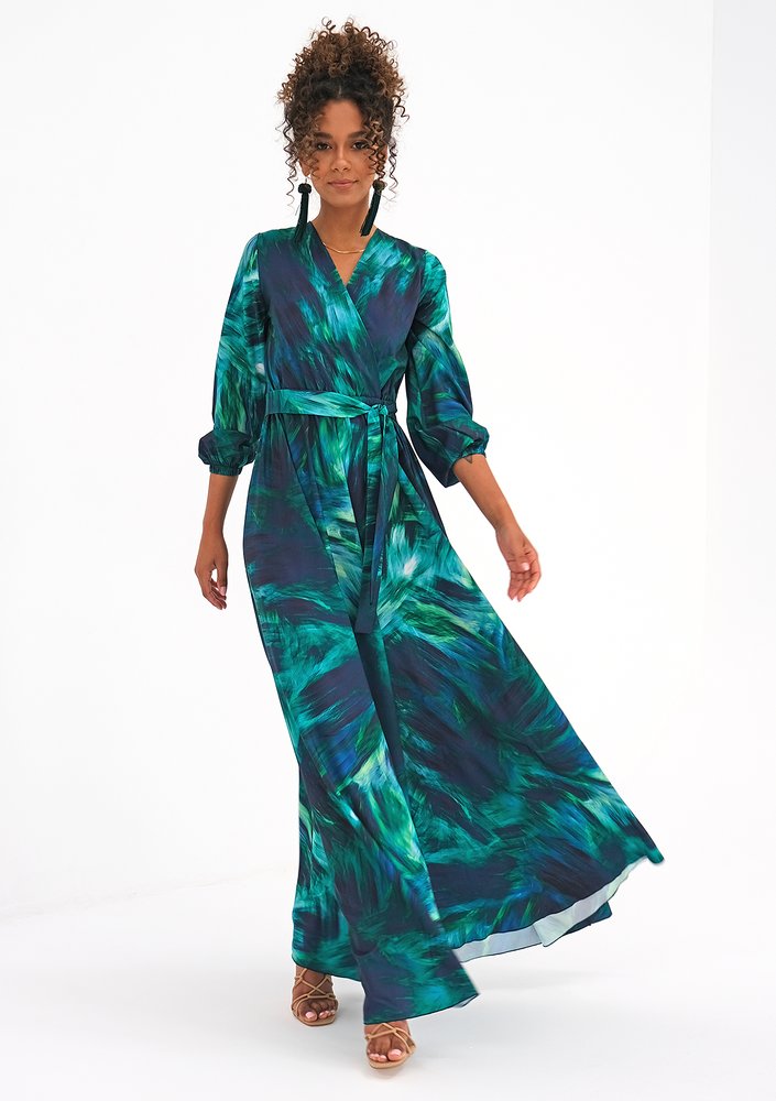 Kopertowa sukienka maxi Teal Waves
