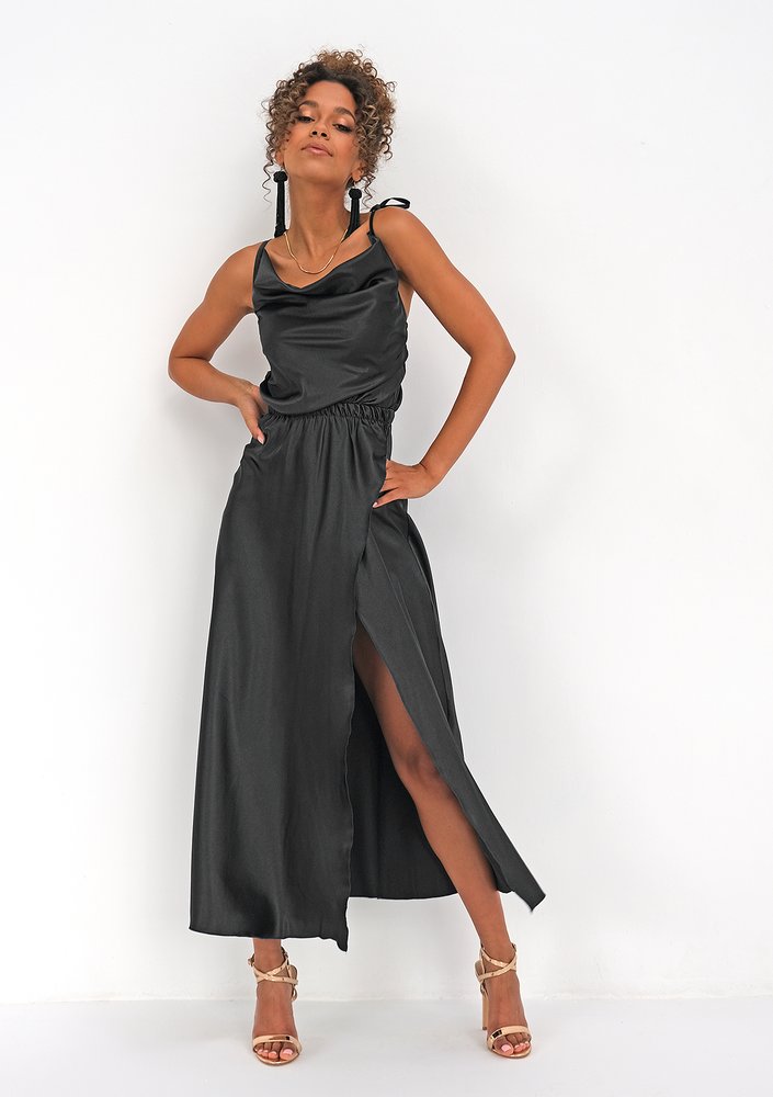 Midi satin black dress