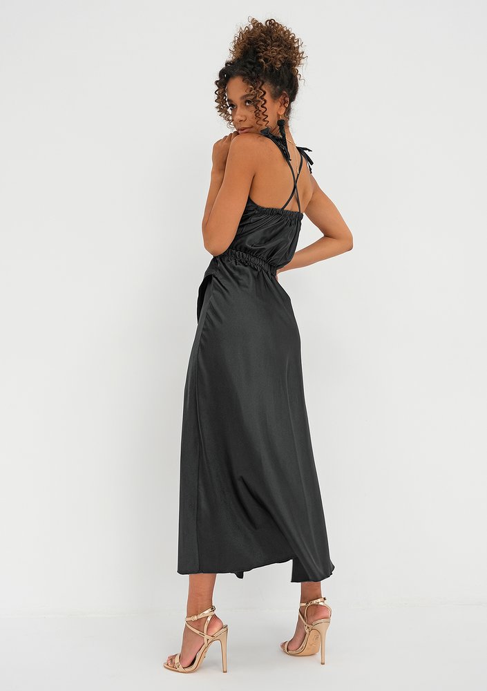 Midi satin black dress