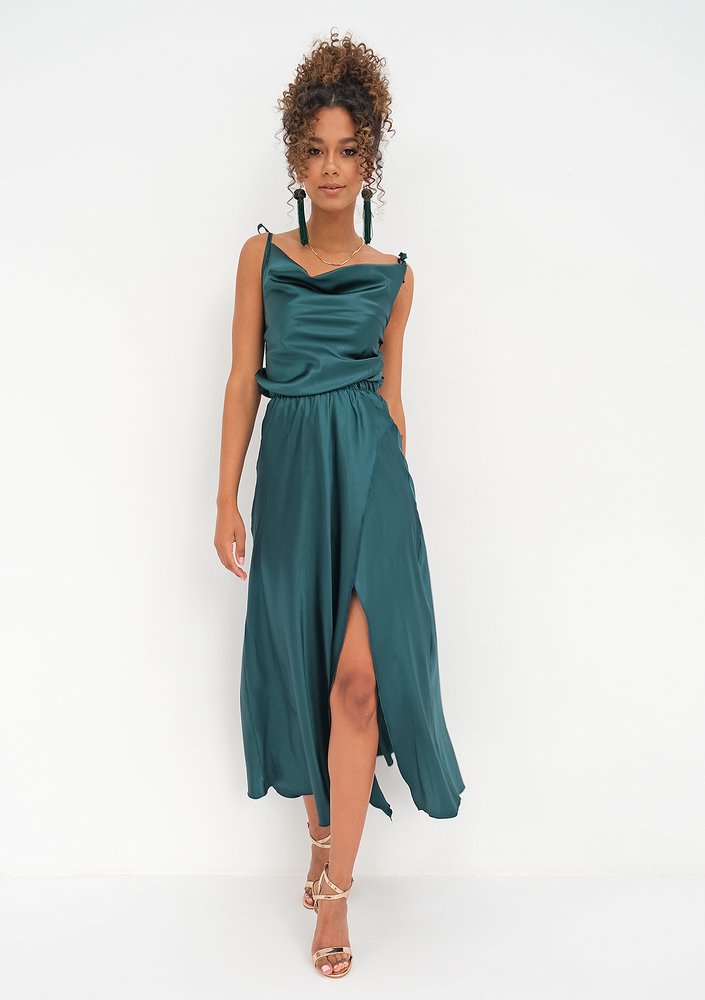 Midi satin green dress