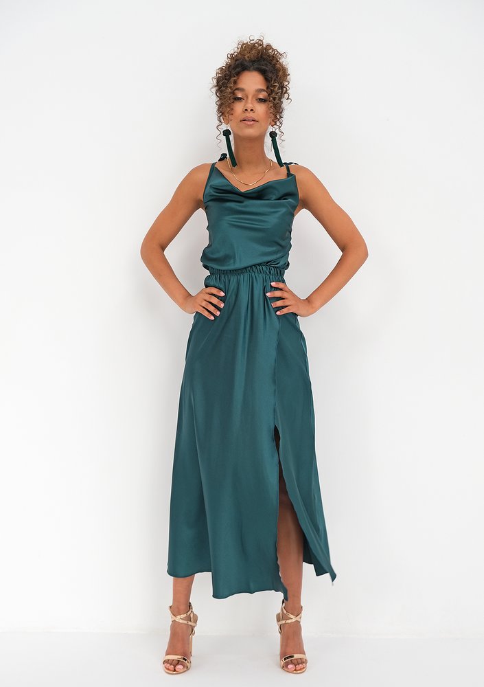 Midi satin green dress