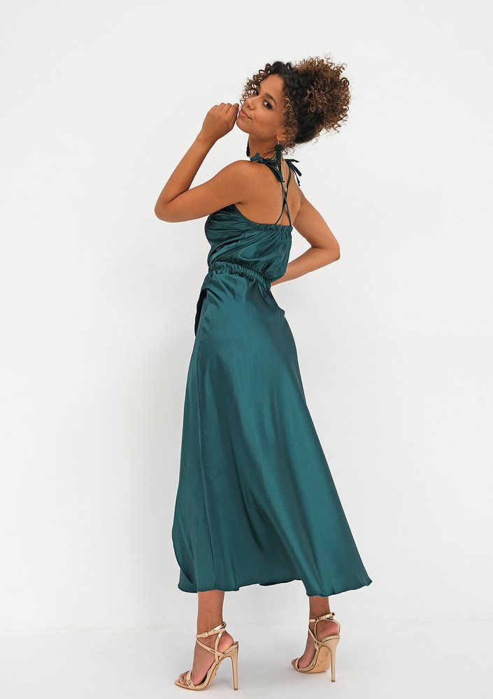 Midi satin green dress