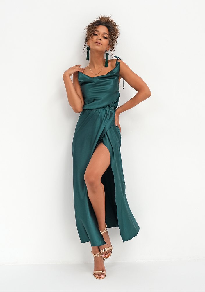 Midi satin green dress