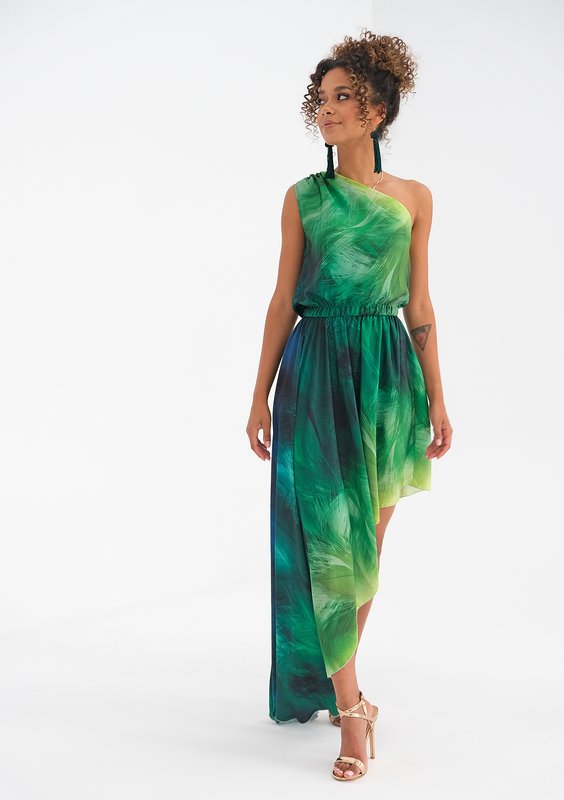 Asymetryczna sukienka maxi Ombre Green