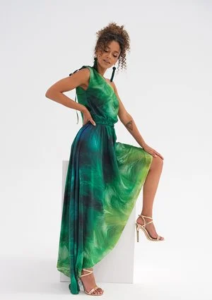 Asymetryczna sukienka maxi Ombre Green