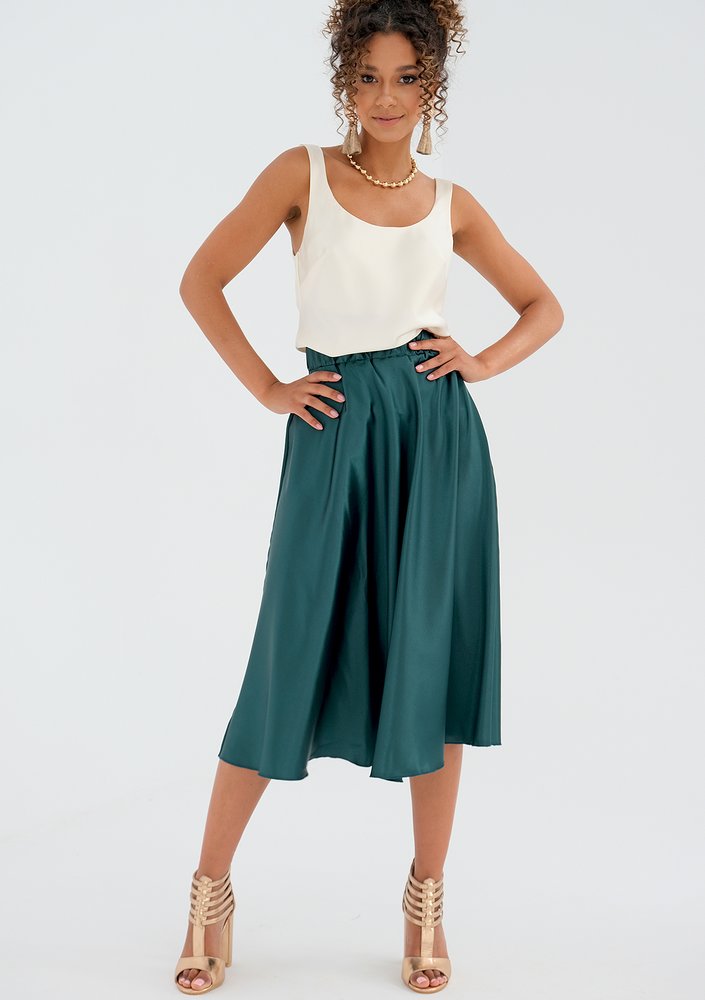 Midi green satin skirt