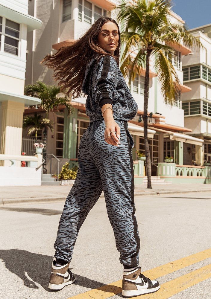 Zebra printed sweatpants with stripes