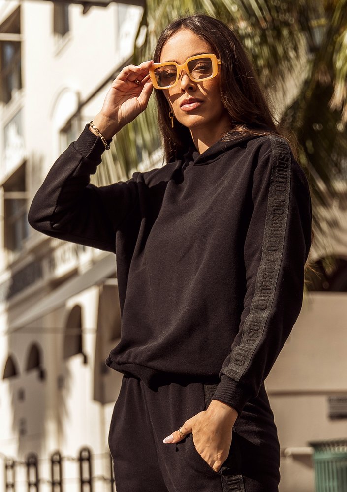 Black sweatshirt with stripes