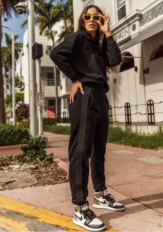 Black sweatshirt with stripes