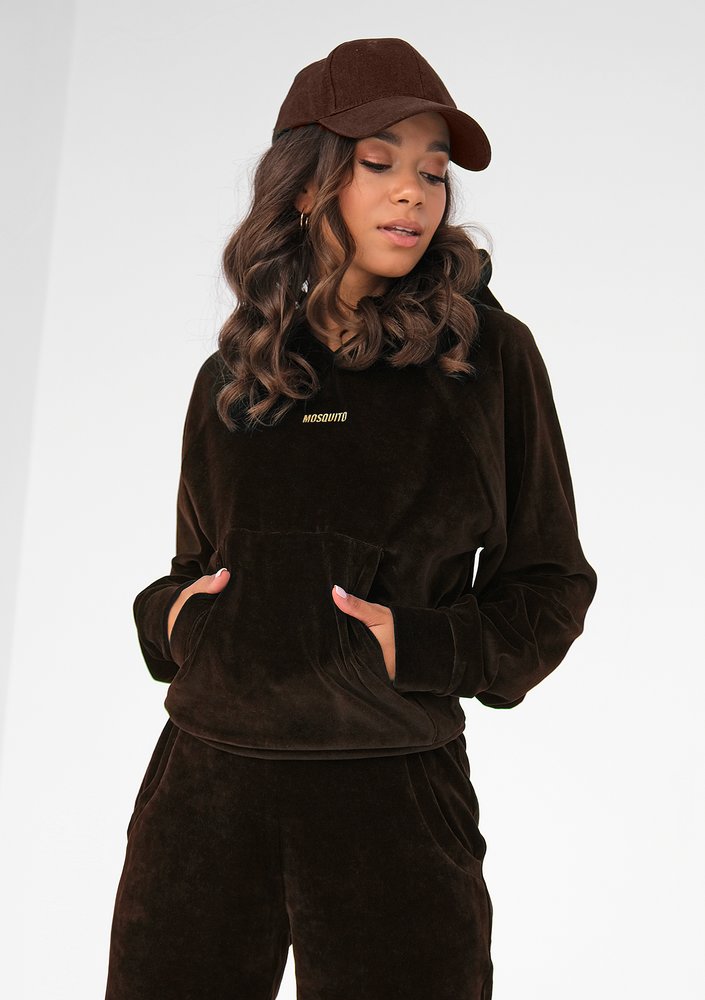 Welurowa bluza z kapturem czekoladowa ILM