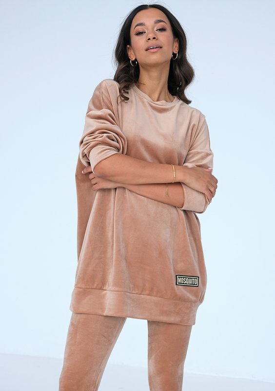 Długa bluza velvet Beżowa ILM
