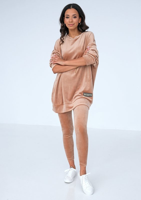 Long beige velvet sweatshirt