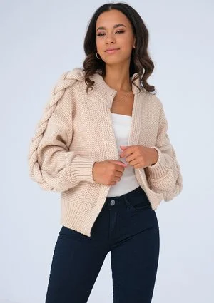 Short powder cardigan with a braid