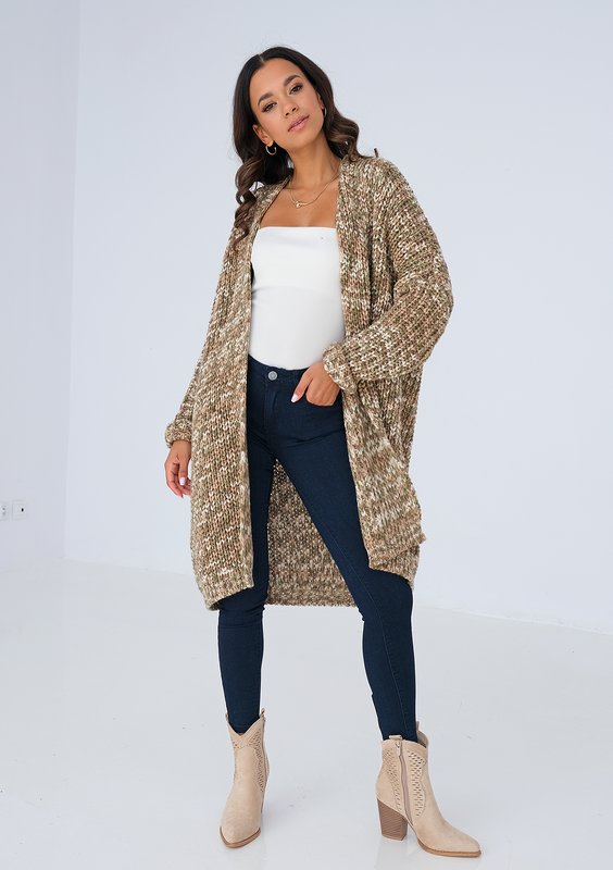 Long olive melange cardigan