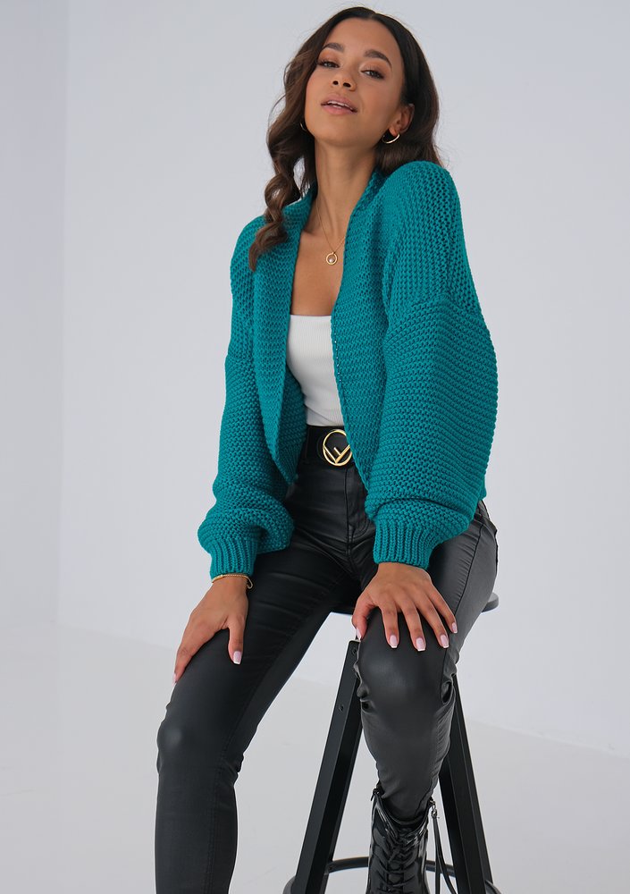 Short green cardigan