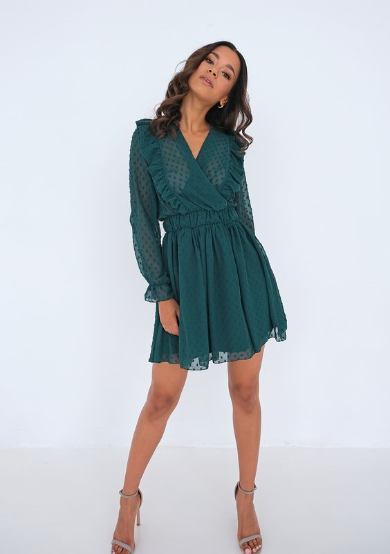 Sukienka mini z szyfonu Zielona