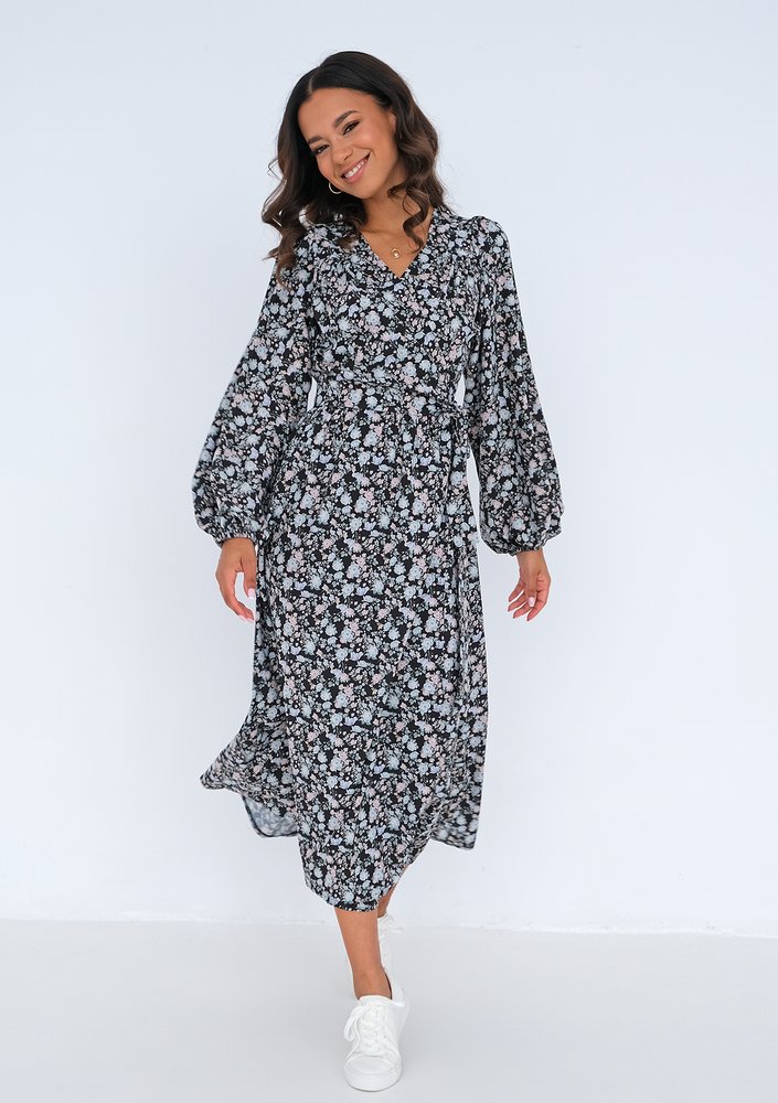 Midi wrap dress Mint Flowers
