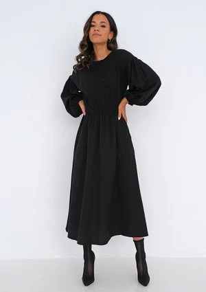 Sukienka midi z kieszeniami Czarna