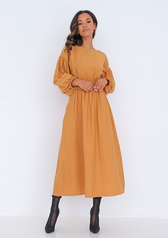Midi mustard yellow dress with pockets