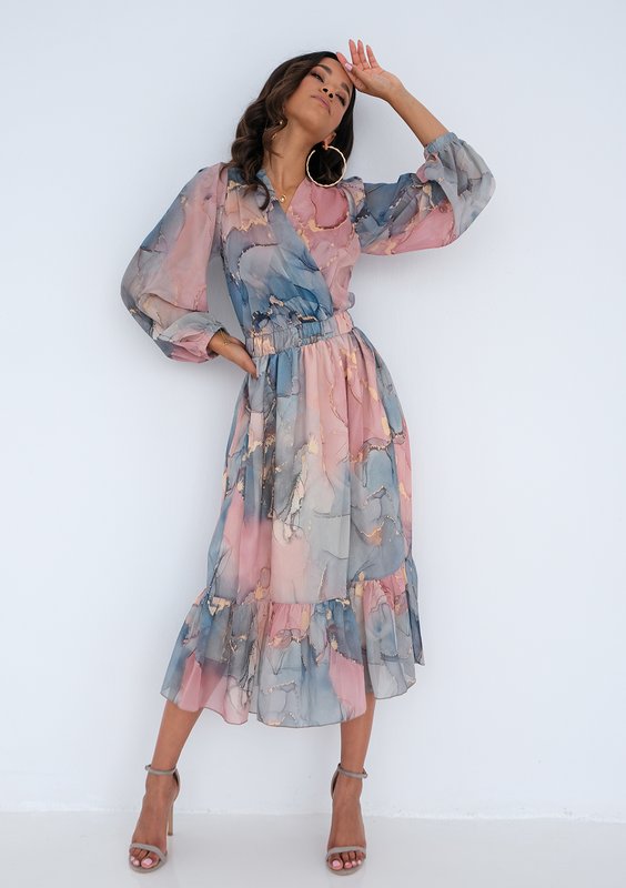 Midi chiffon dress Pink Marble