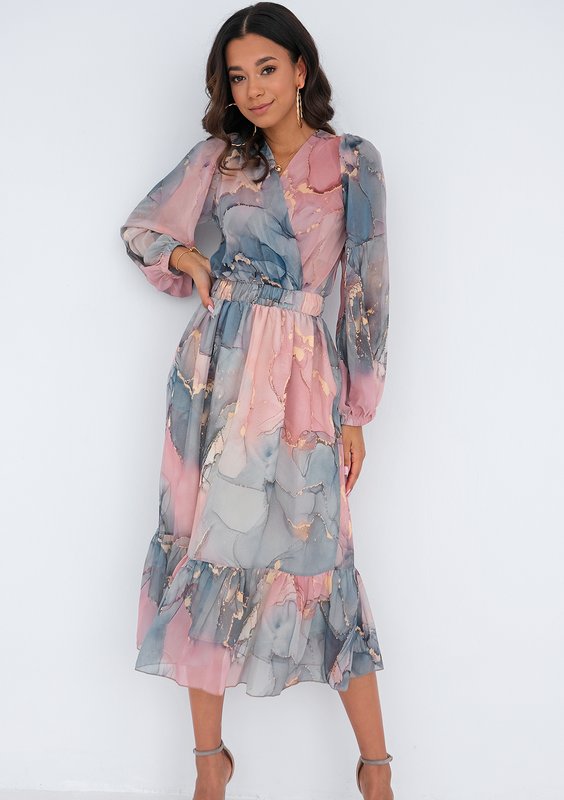 Sukienka midi z szyfonu Pink Marble