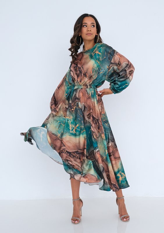 Midi satin dress Green Marble