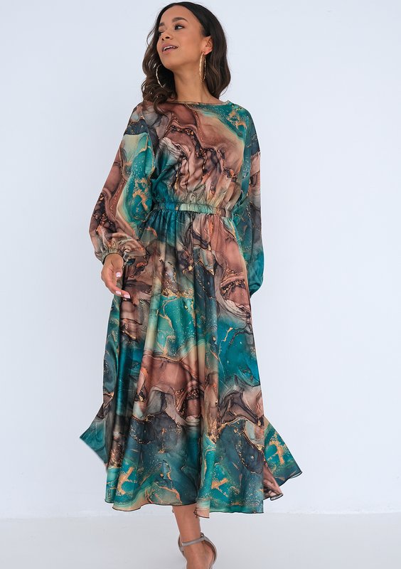 Midi satin dress Green Marble