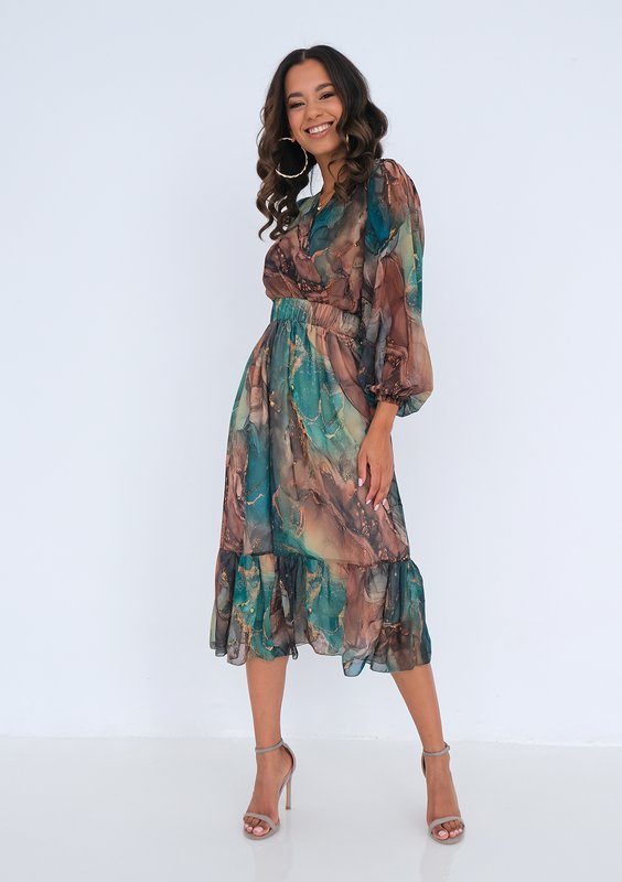 Midi chiffon dress Green Marble