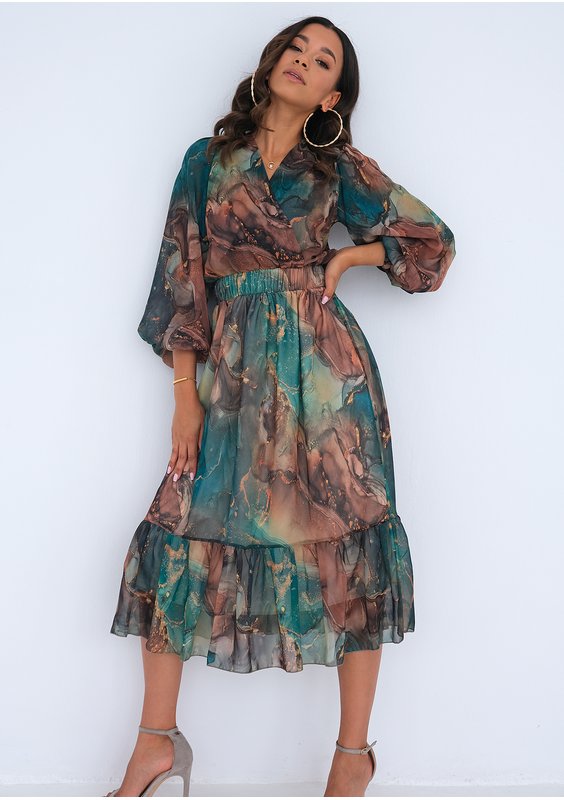 Midi chiffon dress Green Marble