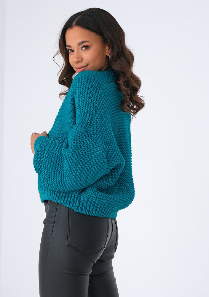 Short green cardigan